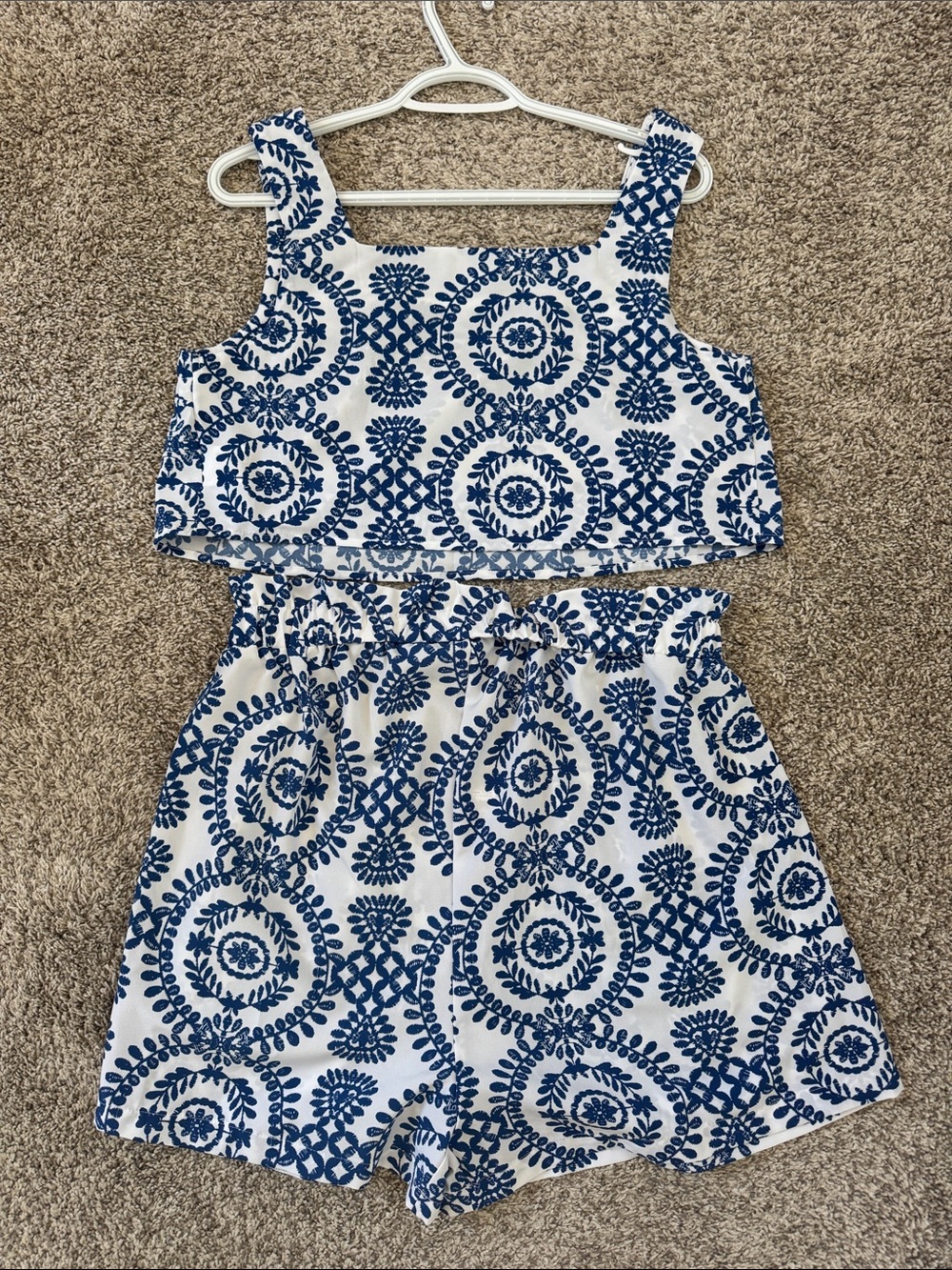 Maternity Blue and White Printed Two-Piece Dress Set